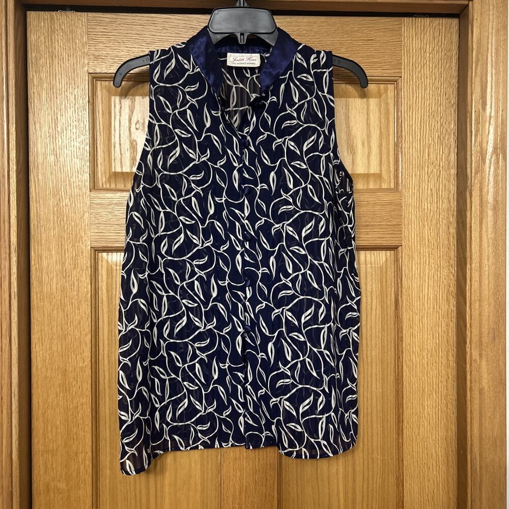 Vtg Judith Hart Fine Intimate Apparel Sleeveless Blue Button Up Sheer Blouse L